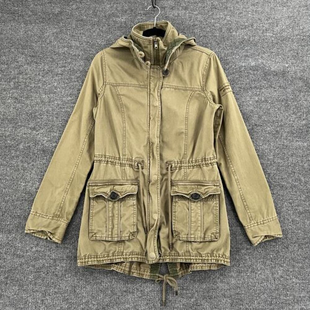 Abercrombie & Fitch Womens Olive Green Jacket Anorak Sz L Canvas Hooded Military